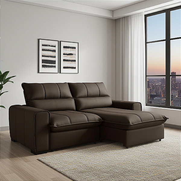 Sofá Retrátil Marrom e Reclinável Molas Ensacadas Premium Dubai 2,05m