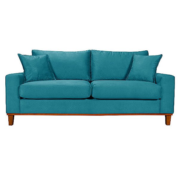 Sofá Living 3 Lugares Istambul em Suede Azul Turquesa