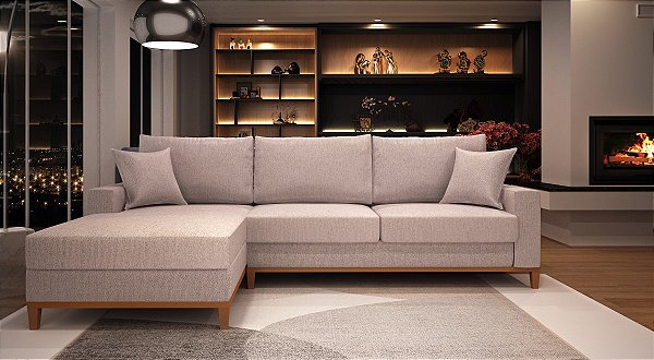 Sofá Califórnia 4 Lugares Living Chaise Esquerdo em Linho Champagne