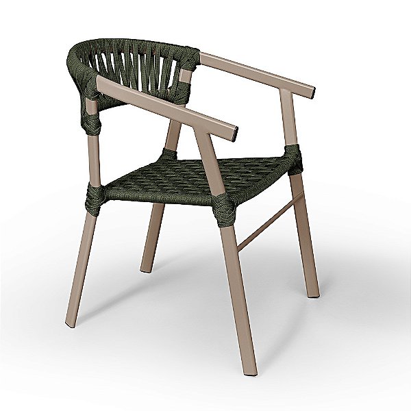 Cadeira Para Área Externa, Gourmet, Lazer, Piscina em Corda Náutica Verde e Alumínio Na Cor Bege