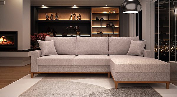 Sofá 4 Lugares Living Zargo Chaise Direito Linho Champagne