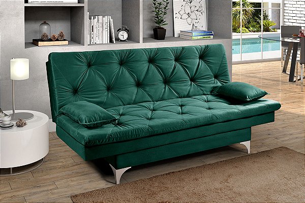 Sofá Cama 3 Lugares Multiuso Austria Verde em Suede