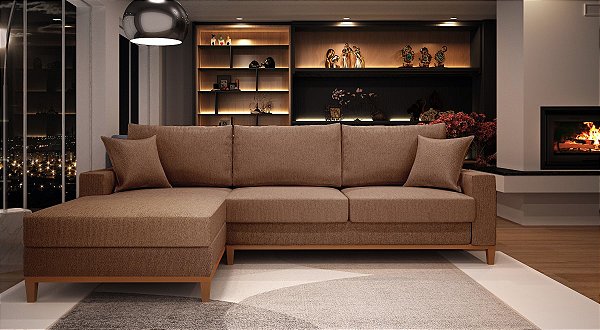 Sofá Califórnia 4 Lugares Living Chaise Esquerdo em Linho Marrom
