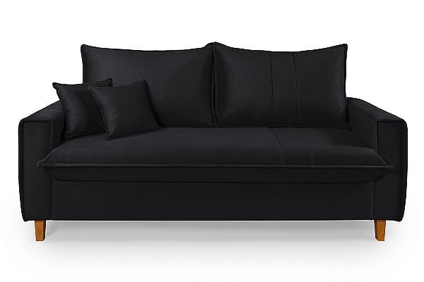 Sofá Baú Montana 3 Lugares Living em Tecido Suede Preto 1,95m