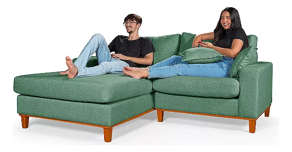 Sofá Com Chaise Esquerdo 1,94m em Linho Verde - Paris