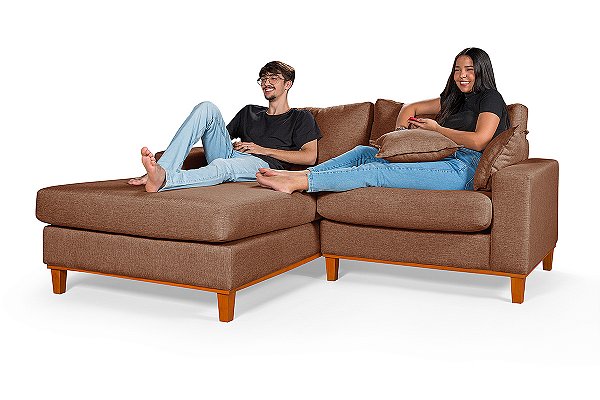 Sofá Com Chaise Esquerdo 1,94m em Linho Marrom - Paris