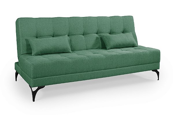 Sofá Cama Nevada Solteiro Reclinável Linho Verde Pés na Cor Preta