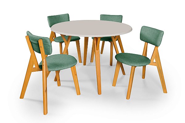 Conjunto Sala de Jantar Liz Mesa 110cm Com 4 Cadeiras em Linho Verde