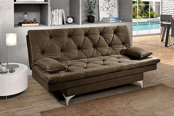 Sofá Cama 3 Lugares Multiuso Austria Marrom em Suede