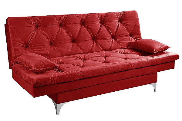 Sofá Cama 3 Lugares Multiuso Austria Vermelho em Suede