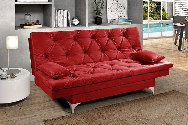 Sofá Cama 3 Lugares Multiuso Austria Vermelho em Suede