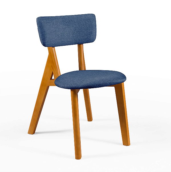 Cadeira Liz Em Madeira Revestimento Linho Azul Sala De Jantar