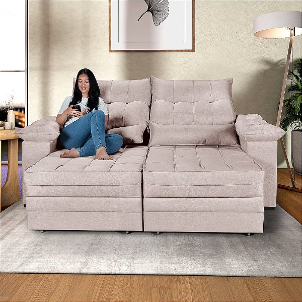 Sofá Retrátil e Reclinável Cancún em Linho Bege