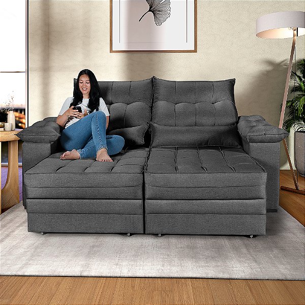 Sofá Retrátil e Reclinável Cancún em Linho Grafite