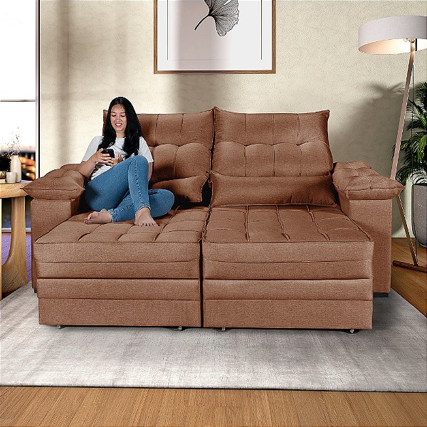 Sofá Retrátil e Reclinável Cancún em Linho Marrom