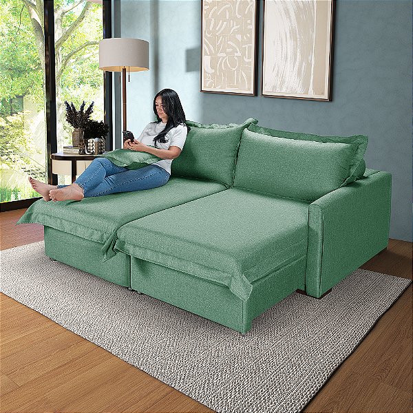 Sofá Living Retrátil Bali em Linho Verde