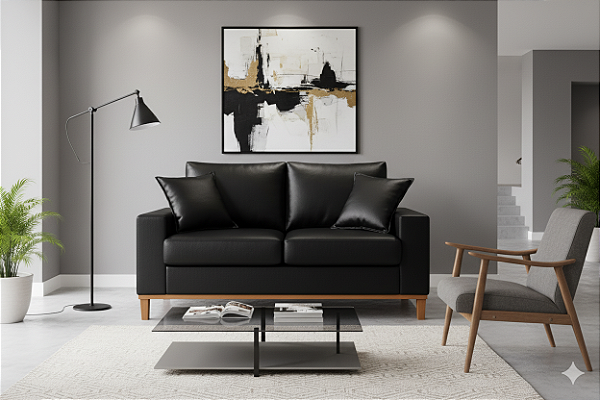 Sofá Living Istambul 2 Lugares em Courino Preto