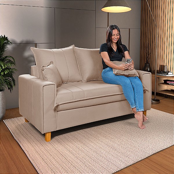 Sofá Baú Montana 2 Lugares Living em Tecido Suede 1,52m