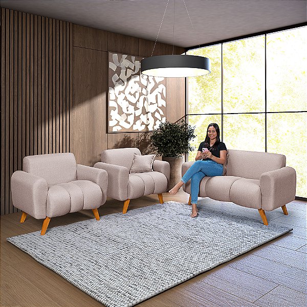 Conjunto Namoradeira Mais 2 Poltronas Dallas em Linho