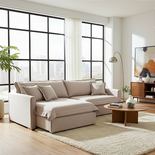 Sofá Cama Retrátil e Reclinável Living Bali em Linho Bege 2,18m