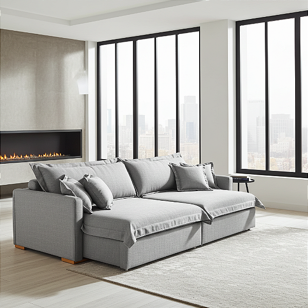 Sofá Cama Retrátil e Reclinável Living Bali em Linho Cinza 2,18m