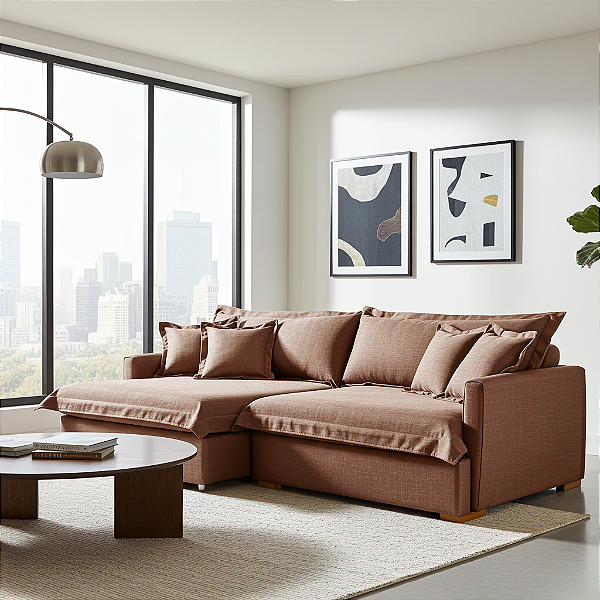 Sofá Cama Retrátil e Reclinável Living Bali em Linho Marrom 2,18m