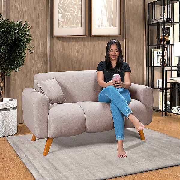 Namoradeira 2 Lugares Dallas em Linho Bege 1,45m