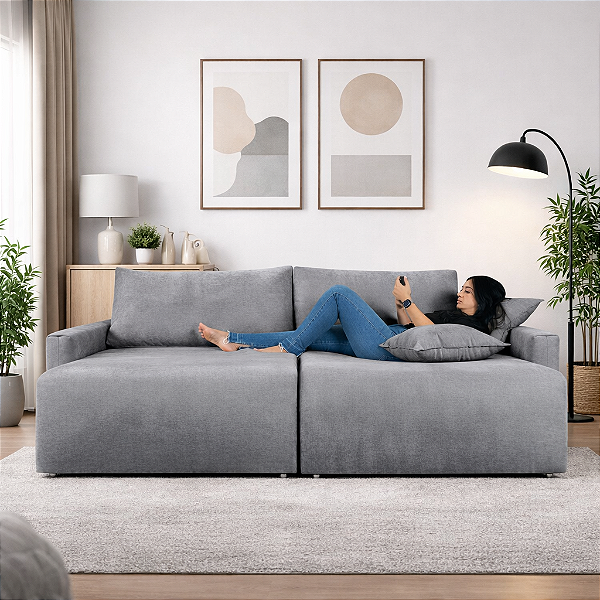 Sofá Cama Retrátil Milão em Tecido Impermeável Cinza 2,18m