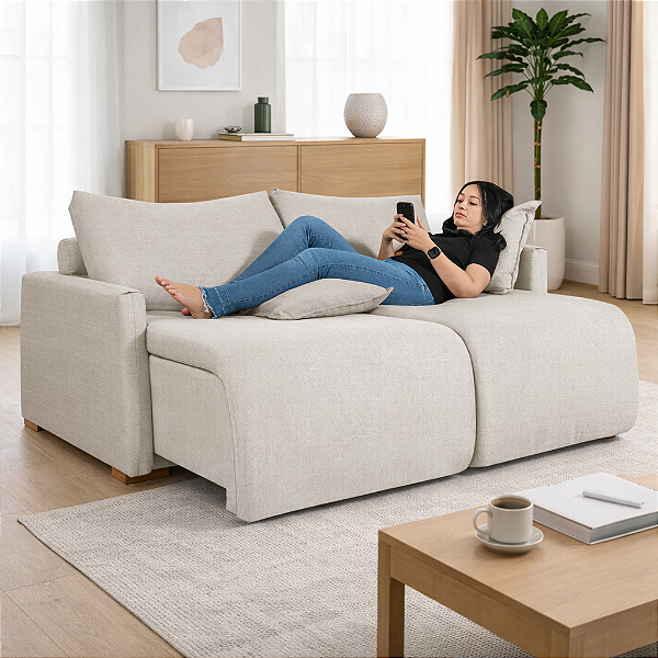 Sofá Retrátil Milão em Tecido Impermeável Bege 1,78m