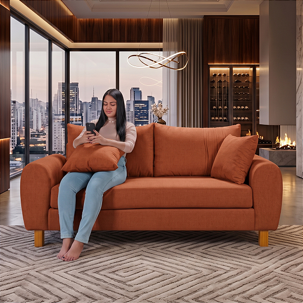 Sofá em Bouclê Terracota Living 3 Lugares 185cm