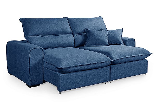 Sofá Retrátil e Reclinável em Linho Impermeável Azul Molas Ensacadas Dubai 2,05m