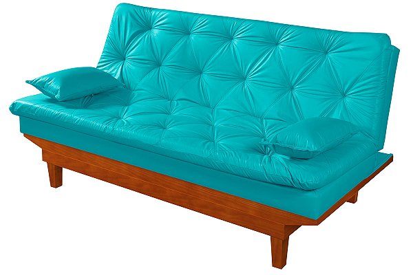 Sofá Cama Courino Azul Turquesa Reclinável 3 Posições Essencial Estofados