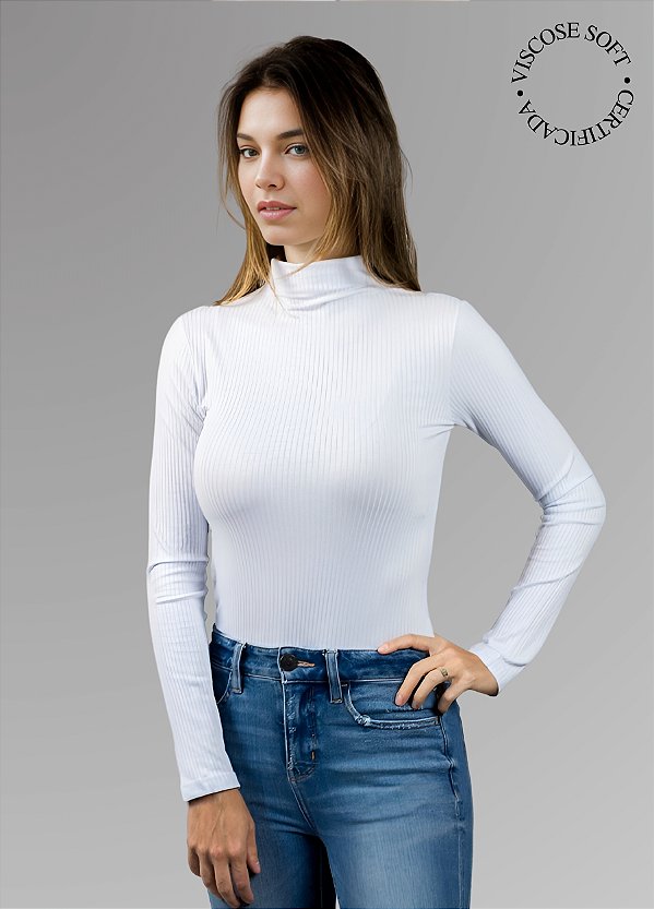 BLUSA MANGA LONGA SOFT-CANELADA GOLA ALTA