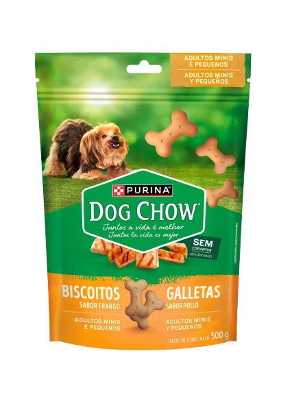Biscoitos Dog Chow Frango para Cães Adultos Raças Minis e Pequenos 500gr