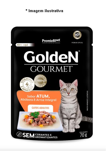 Sachê Golden Gourmet Gatos Adultos Atum, Abóbora e Arroz Integral 70 g