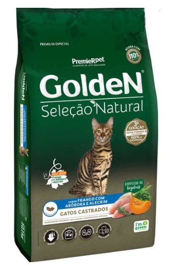 Ração Golden Seleção Natural Gatos Castrados Frango, Abóbora e Alecrim