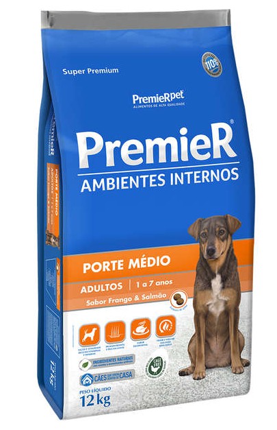 Ração Premier Ambientes Internos Cães Adultos Médio Porte 12kg