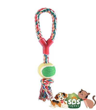 Brinquedo Cães Mordedor Corda c/Bola de Tênis