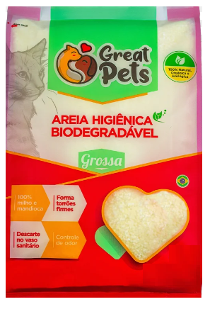 Granulado Sanitário Great Pets Biodegradável Grossa para Gatos (Milho/Mandioca)