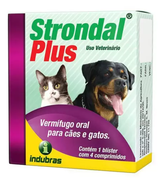 Vermifugo Strondal Plus 800mg 4 Comprimidos - para cães e gatos