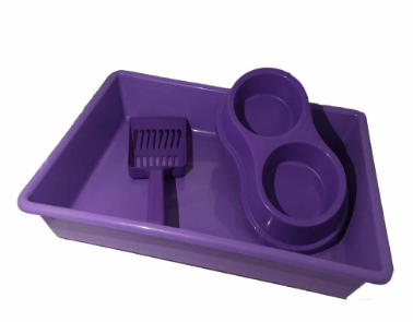 Bandeja - Higiênica p/Gatos Kit Pá/2 comedouros/ROXO