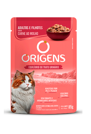 Sachê Origens Gatos Equilibrio do Trato Urinário Adultos e Filhotes Sabor Carne ao Molho