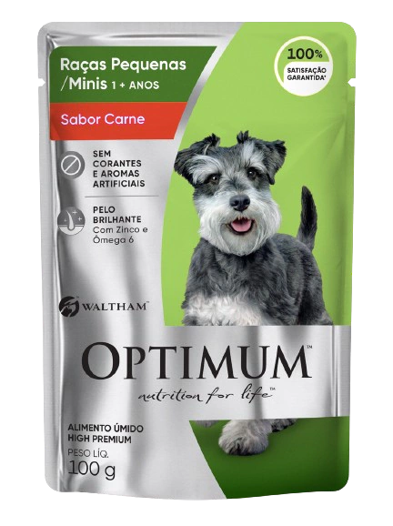 Sachê Optimum Raças Pequenas e Minis Carne para Cães Adultos 100gr