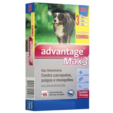 Antipulgas e Carrapatos Advantage Max 3 com 4ml Cães + de 25kg - 3 Unidades