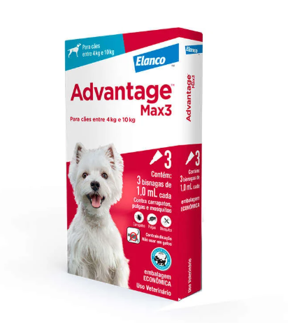 Advantage MAX 3 com 1 mL para Cães de 4 a 10 Kg 3 unidades
