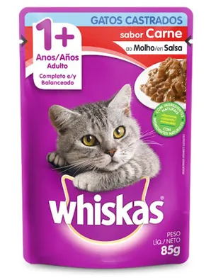 Sachê Whiskas Carne ao Molho para Gatos Castrados 85g