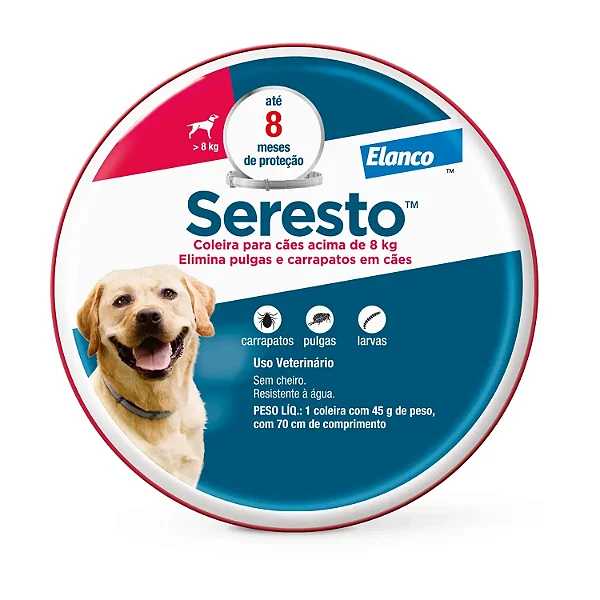 Coleira Antipulgas e Carrapatos Seresto para Cães + 8kg