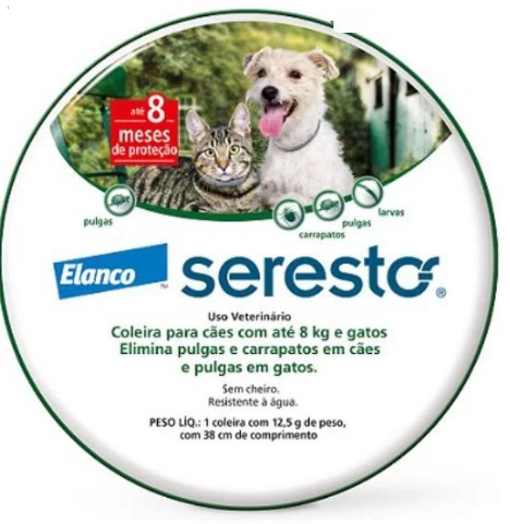 Coleira Antipulgas e Carrapatos Seresto Cães e Gatos até 8kg