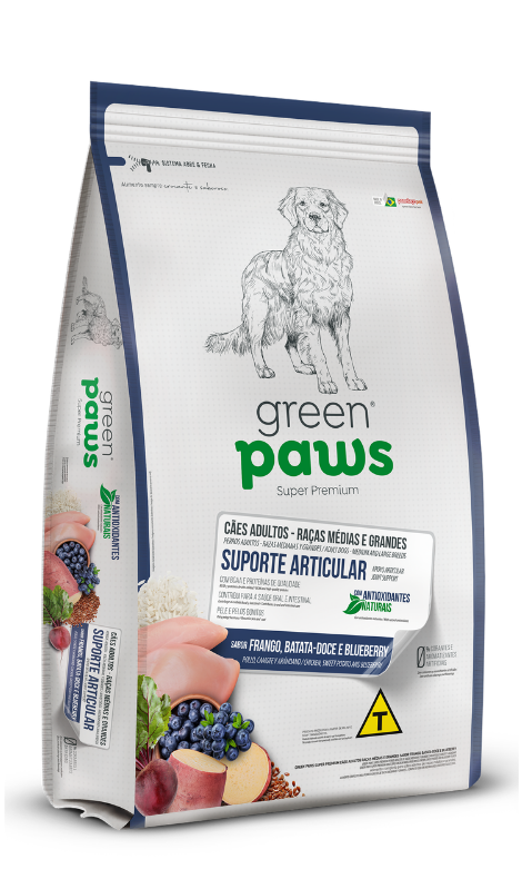 Ração Green Paws Cães Adultos Raças Médias e Grandes Frango , Batata Doce e Blueberry