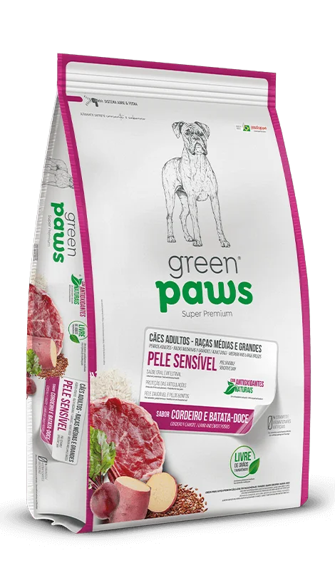 Ração Green Paws Cães Adultos Raças Médias e Grandes Cordeiro e Batata Doce (Pele Sensível)
